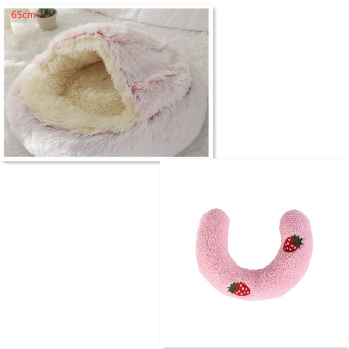 HKM-9694653 Plush Round Pet Bed for Dogs and Cats - Winter Warmth and Comfort in Multiple Sizes