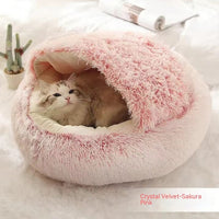 HKM-9694653 Plush Round Pet Bed for Dogs and Cats - Winter Warmth and Comfort in Multiple Sizes
