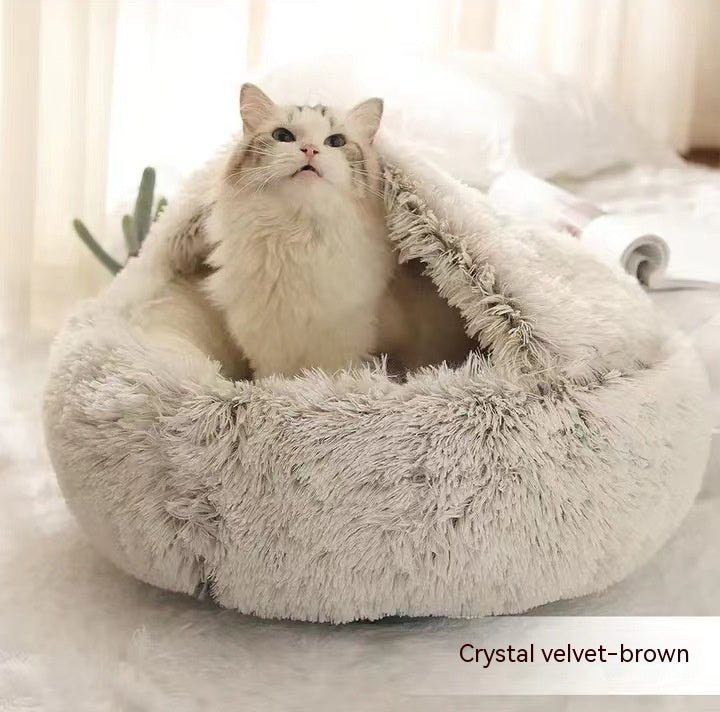 HKM-9694653 Plush Round Pet Bed for Dogs and Cats - Winter Warmth and Comfort in Multiple Sizes