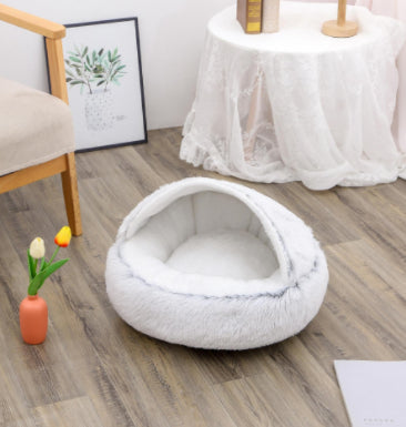 HKM-9694653 Plush Round Pet Bed for Dogs and Cats - Winter Warmth and Comfort in Multiple Sizes