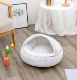 HKM-9694653 Plush Round Pet Bed for Dogs and Cats - Winter Warmth and Comfort in Multiple Sizes