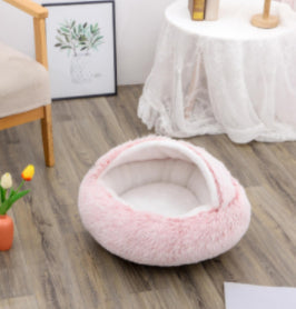 HKM-9694653 Plush Round Pet Bed for Dogs and Cats - Winter Warmth and Comfort in Multiple Sizes