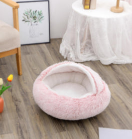 HKM-9694653 Plush Round Pet Bed for Dogs and Cats - Winter Warmth and Comfort in Multiple Sizes