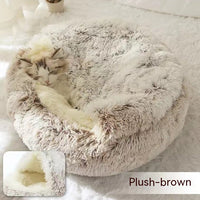 HKM-9694653 Plush Round Pet Bed for Dogs and Cats - Winter Warmth and Comfort in Multiple Sizes
