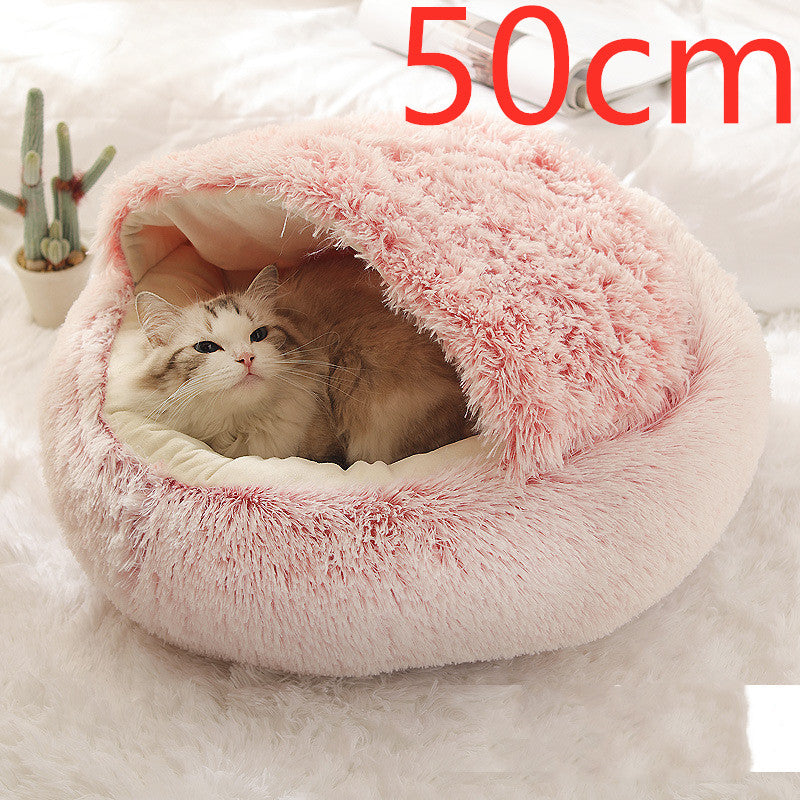 HKM-9694653 Plush Round Pet Bed for Dogs and Cats - Winter Warmth and Comfort in Multiple Sizes