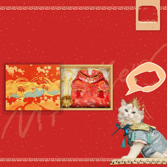 HKM-9696957 Adorable Pet Hanfu Dress with Gift Box in Red and Blue - Available in Sizes S to 3XL