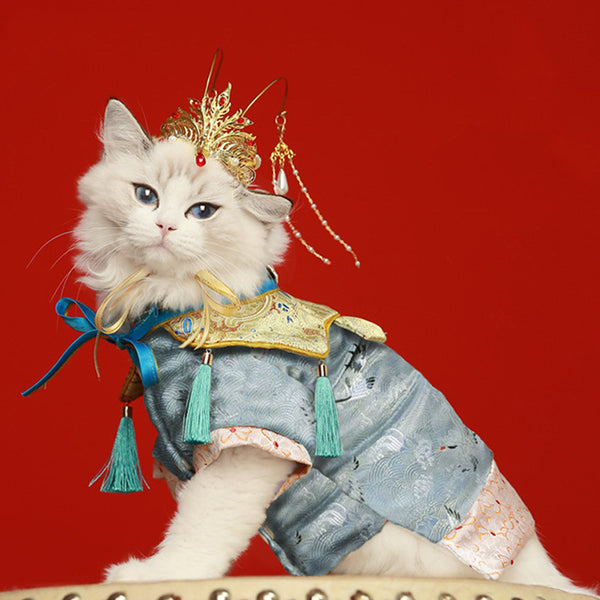 HKM-9696957 Adorable Pet Hanfu Dress with Gift Box in Red and Blue - Available in Sizes S to 3XL