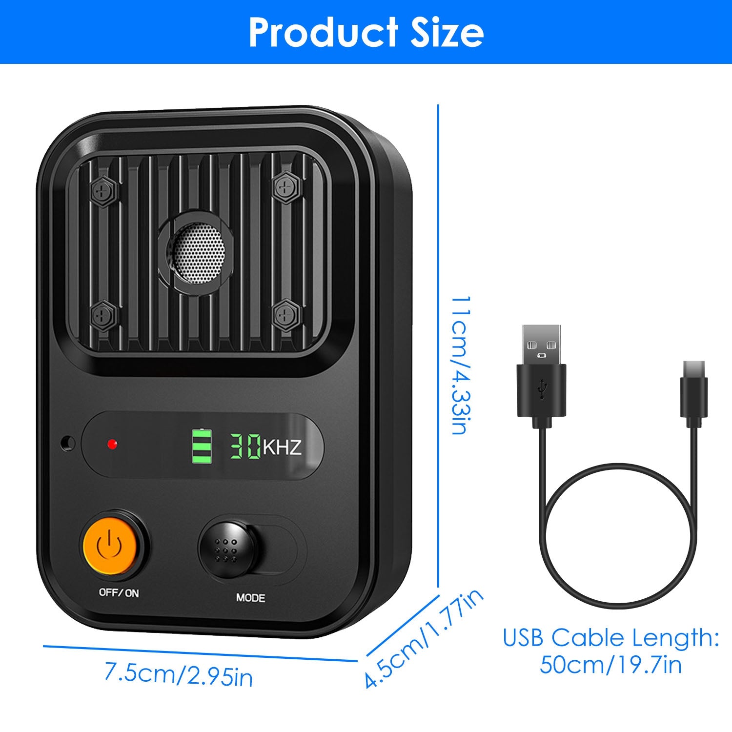 HKM-9697853 Ultrasonic Anti-Barking Device with Rechargeable Battery, Waterproof Design, 3 Adjustable Frequencies, 32.8ft Detection Range