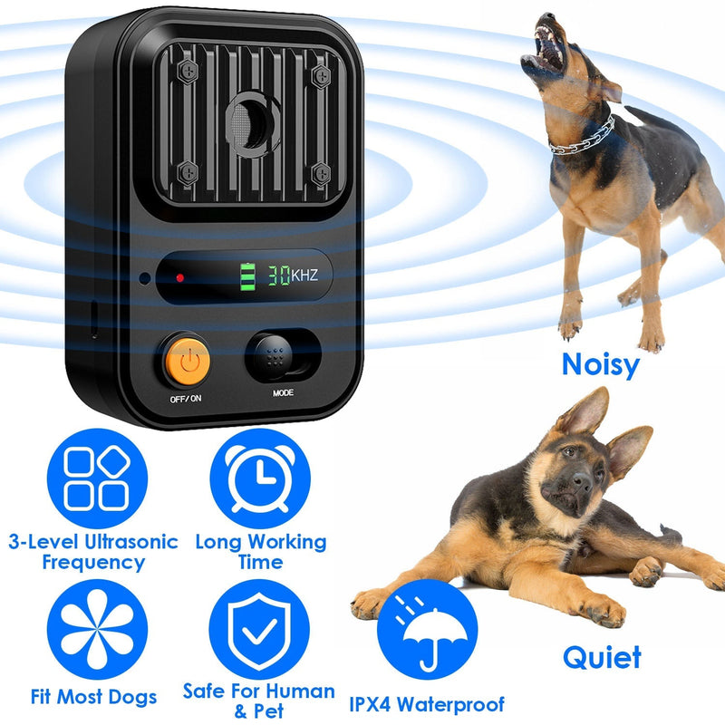 HKM-9697853 Ultrasonic Anti-Barking Device with Rechargeable Battery, Waterproof Design, 3 Adjustable Frequencies, 32.8ft Detection Range