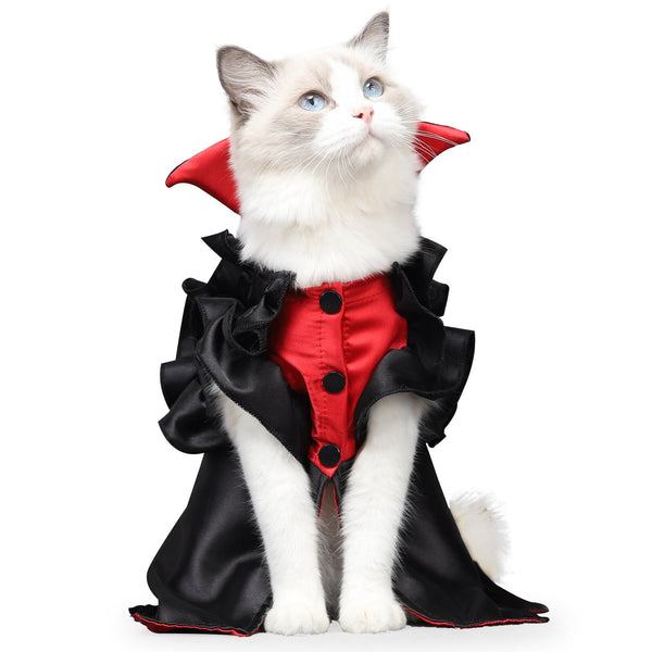HKM-9698749 Cat Halloween Vampire Costume for Pets - Polyester and Spandex, Two-Legged Design, Sizes M and L