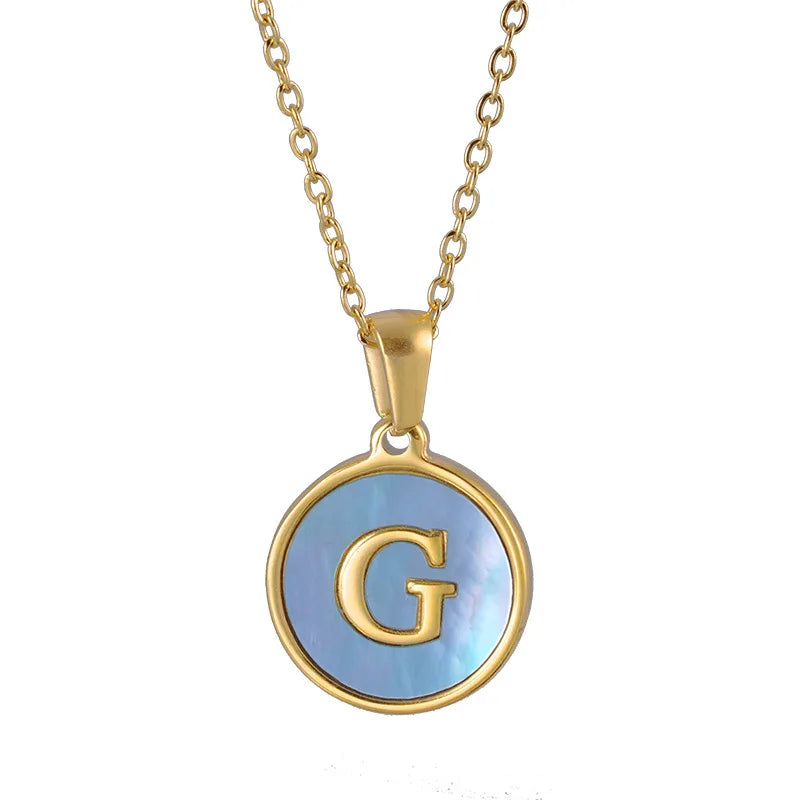 HKM-969875 Fashion 18k Gold Plated Chain Letter Shell Necklace Waterproof Stainless Steel Initial Pendant Necklace for Women Gift