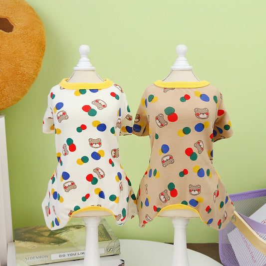 HKM-9699645 Colorful Bear Print Cotton Spandex Dog Clothes in Beige and Light Brown