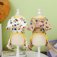 HKM-9699645 Colorful Bear Print Cotton Spandex Dog Clothes in Beige and Light Brown