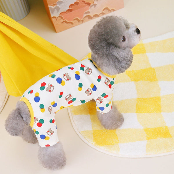 HKM-9699645 Colorful Bear Print Cotton Spandex Dog Clothes in Beige and Light Brown