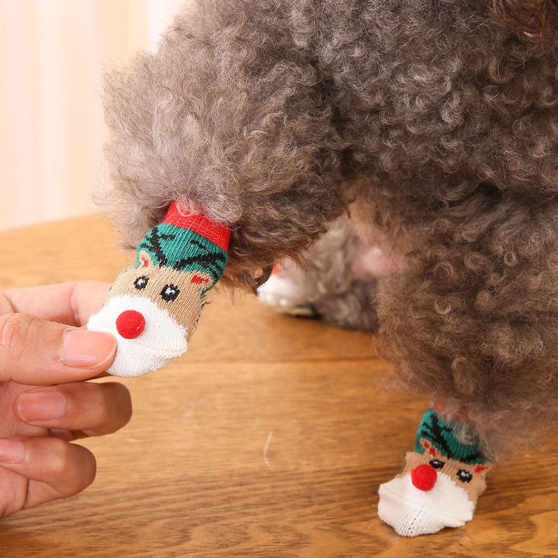 HKM-970003 Christmas-Themed Pet Dog Socks with Cartoon Designs - Elk and Snowman Patterns in Various Sizes