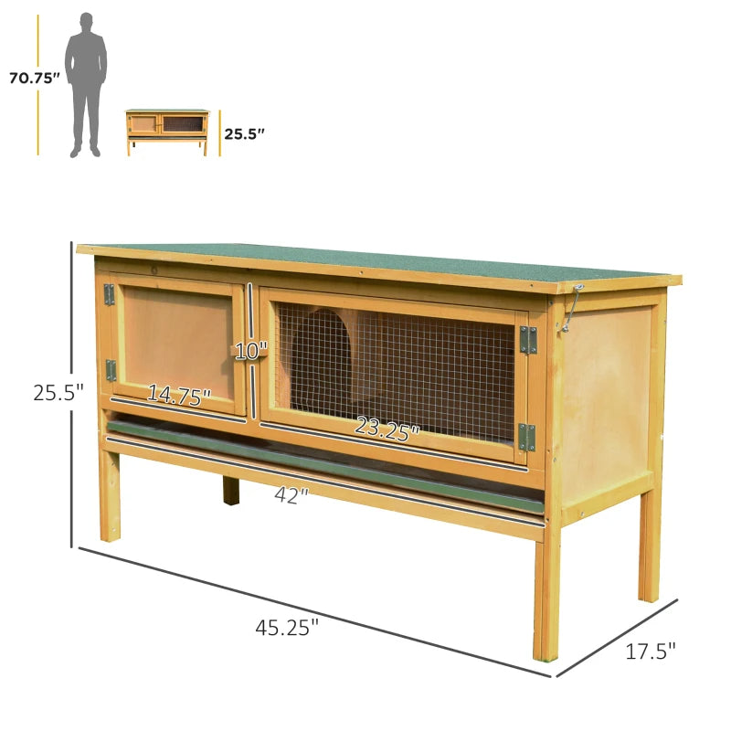 HKM-9703997 Wooden Rabbit Hutch with Openable Waterproof Roof and Pull-Out Cleaning Tray, Durable Solid Fir Build for Small Animals