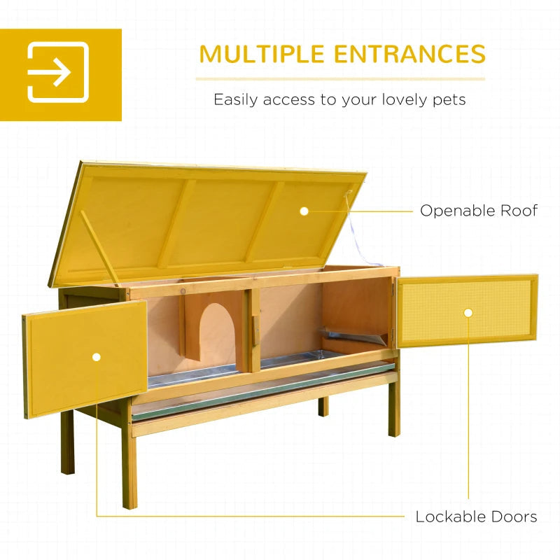 HKM-9703997 Wooden Rabbit Hutch with Openable Waterproof Roof and Pull-Out Cleaning Tray, Durable Solid Fir Build for Small Animals
