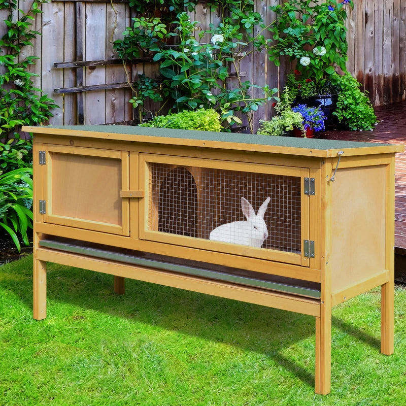HKM-9703997 Wooden Rabbit Hutch with Openable Waterproof Roof and Pull-Out Cleaning Tray, Durable Solid Fir Build for Small Animals