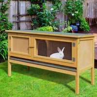 HKM-9703997 Wooden Rabbit Hutch with Openable Waterproof Roof and Pull-Out Cleaning Tray, Durable Solid Fir Build for Small Animals