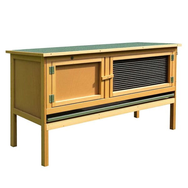 HKM-9703997 Wooden Rabbit Hutch with Openable Waterproof Roof and Pull-Out Cleaning Tray, Durable Solid Fir Build for Small Animals