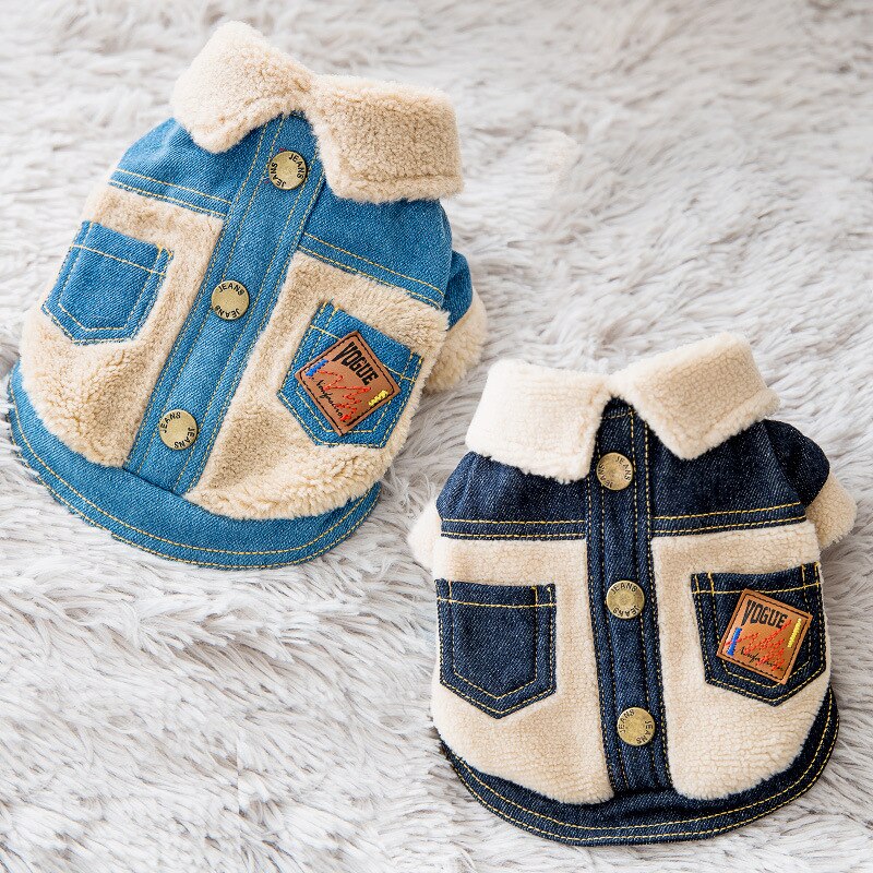 HKM-9704509 Warm Denim and Grain Velvet Two-Legged Clothing for Pets