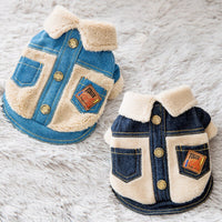 HKM-9704509 Warm Denim and Grain Velvet Two-Legged Clothing for Pets