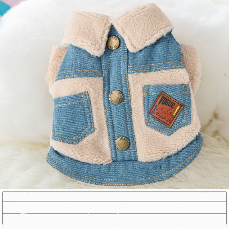 HKM-9704509 Warm Denim and Grain Velvet Two-Legged Clothing for Pets