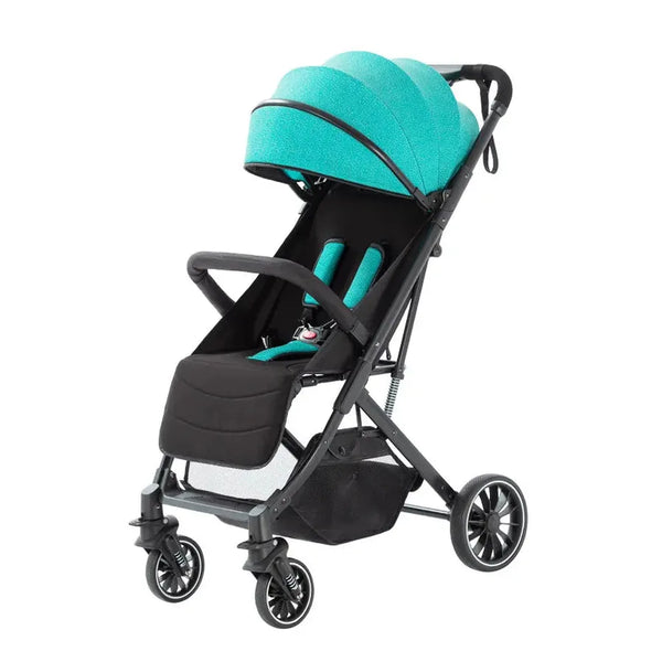 HKM-7970515 One-Click Fold Travel Stroller, Lightweight Aluminium Pushchair with Six PU Wheels, Pull-Rod Towing and Compact Cabin Size