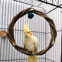 HKM-970579 Rattan Ring Bird Chewing Toy with Wooden Branches for Small and Medium Birds