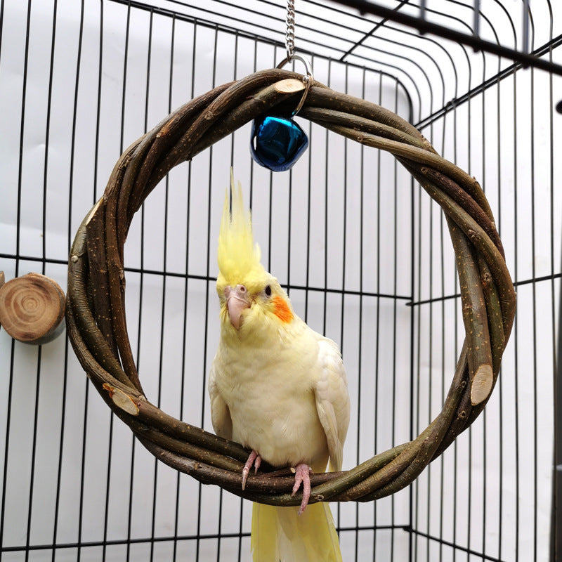 HKM-970579 Rattan Ring Bird Chewing Toy with Wooden Branches for Small and Medium Birds