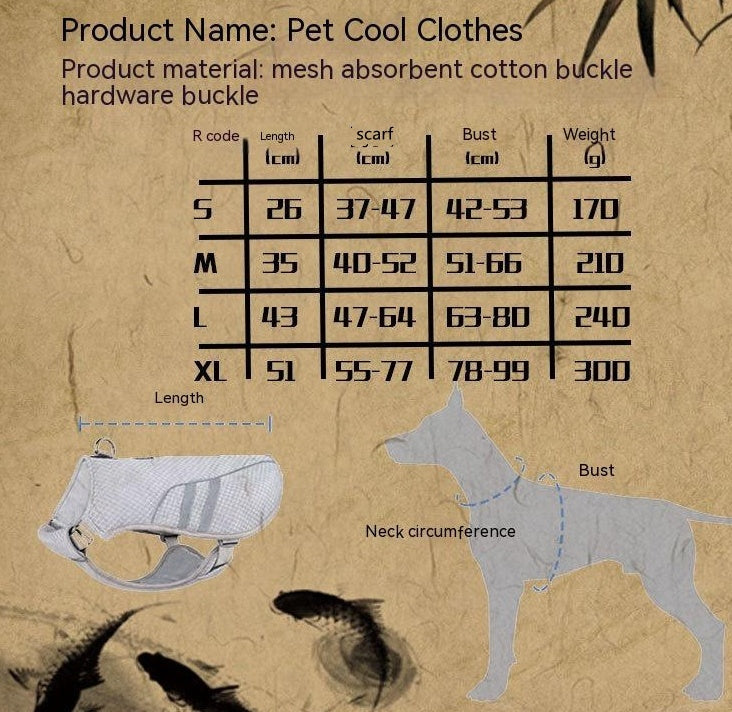 HKM-9706685 Breathable Light Gray Outdoor Pet Cooling Clothes ¨C Mesh Fabric, Adjustable Fit for All Sizes S-XL