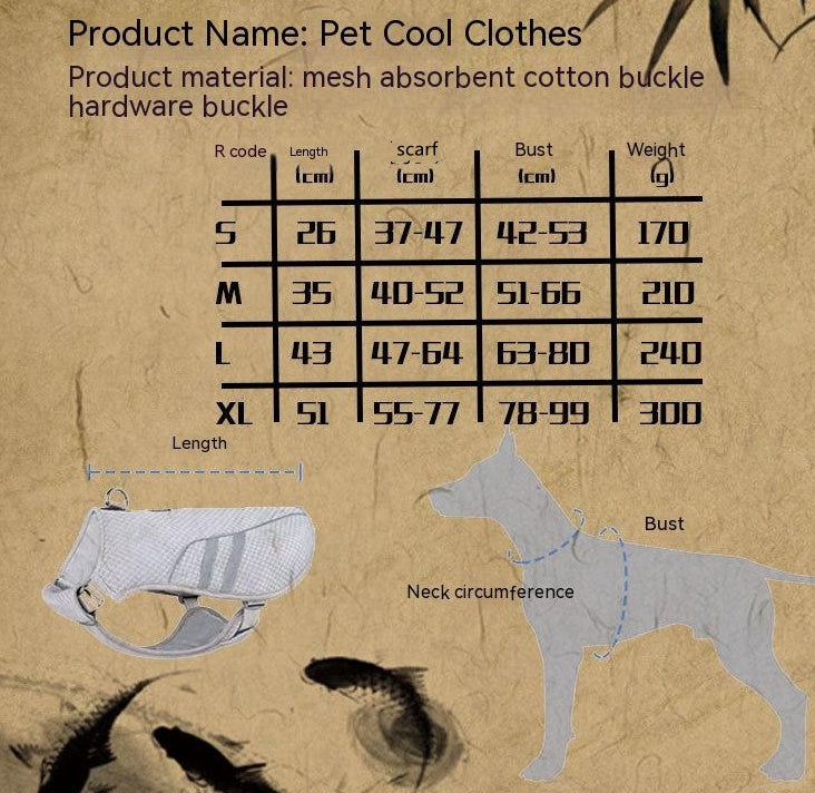 HKM-9706685 Breathable Light Gray Outdoor Pet Cooling Clothes ¨C Mesh Fabric, Adjustable Fit for All Sizes S-XL