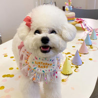 HKM-9707709 Pet Birthday Bib and Hat Set for Dogs - Bichon Triangle Scarf, Polyester Material, Various Sizes Available
