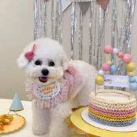 HKM-9707709 Pet Birthday Bib and Hat Set for Dogs - Bichon Triangle Scarf, Polyester Material, Various Sizes Available