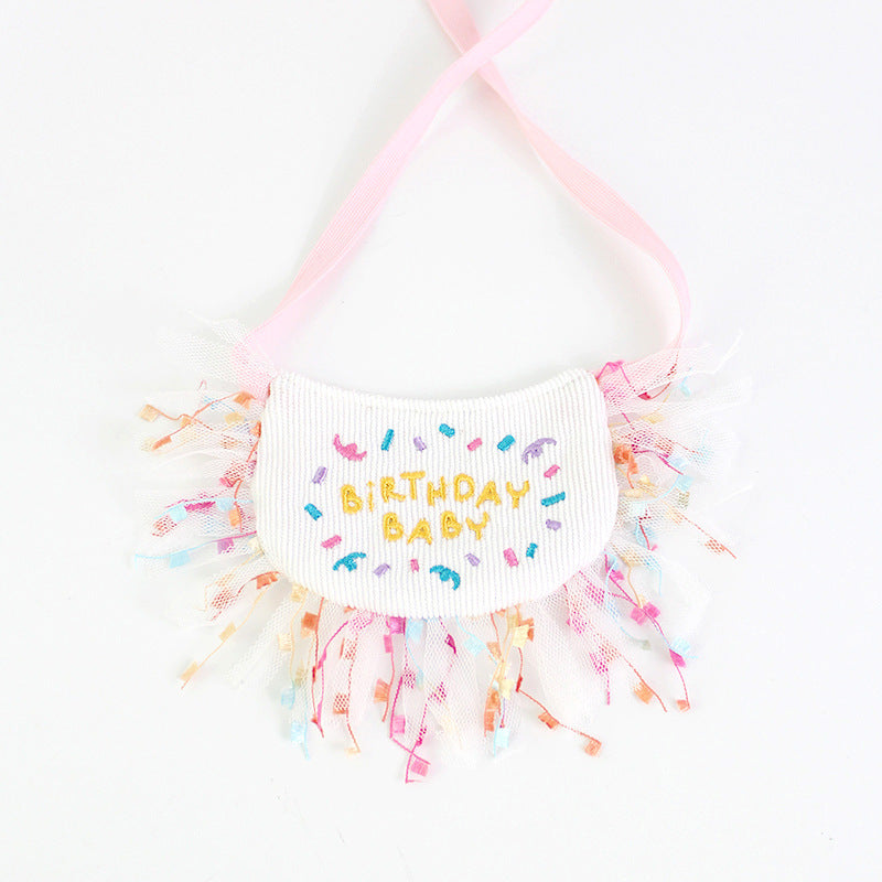 HKM-9707709 Pet Birthday Bib and Hat Set for Dogs - Bichon Triangle Scarf, Polyester Material, Various Sizes Available
