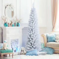 HKM-970771 6 Feet Slim White Artificial Christmas Tree with Metal Stand for Elegant Holiday Decor