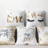 HKM-970771 Flannel Pillow Cover with Stripes and Love Leaves Design, 45x45cm