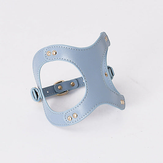 HKM-970835 Leather and Metal Dog Chest Strap with Traction Rope and Toilet Bag - Multiple Color Options Available