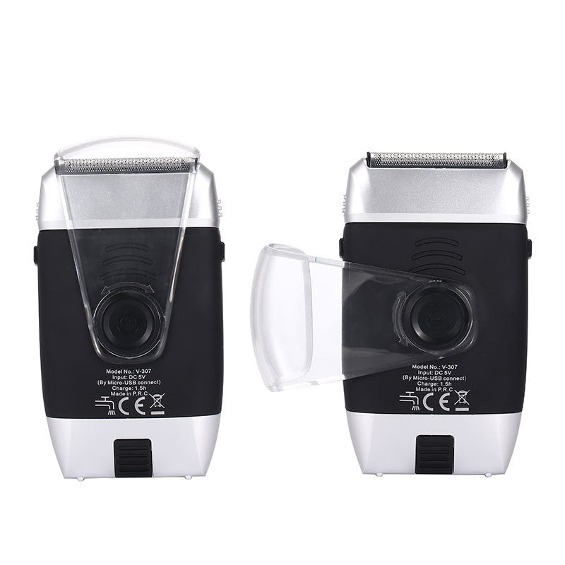 HKM-970835 USB Rechargeable Electric Shaver - Black and Silver, 2-Hour Use, 5W Power, Waterproof Cleaning