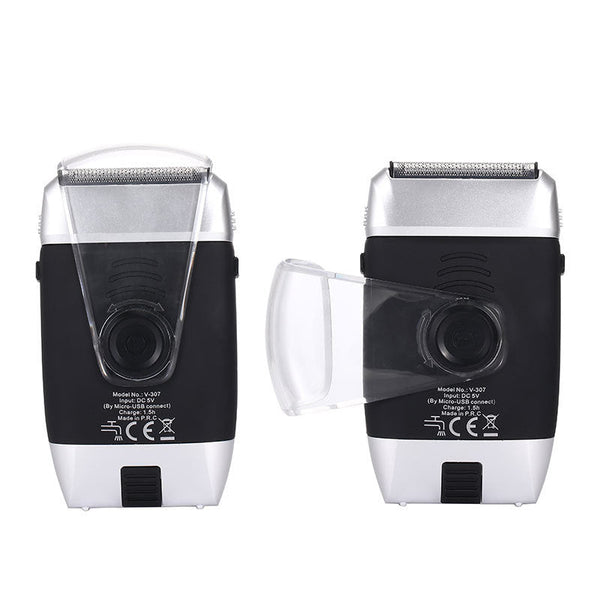 HKM-970835 USB Rechargeable Electric Shaver - Black and Silver, 2-Hour Use, 5W Power, Waterproof Cleaning