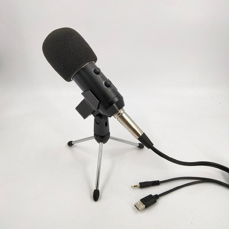 HKM-970835 Versatile Condenser Microphone with Adjustable Volume and Reverb - Includes Tripod, Clip, and Accessories