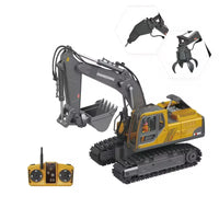 HKM-970899 14-Channel Electric Alloy Tracked Remote Control Excavator with Drill, Gripper, and Digger for Ages 5+