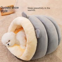 HKM-9710141 Cozy Round Ears Plush Slippers for Dogs - Soft Comfortable Mat in Gray and Green