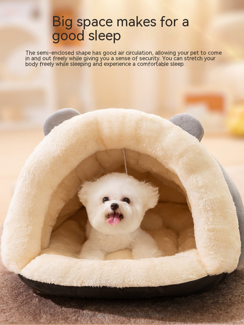 HKM-9710141 Cozy Round Ears Plush Slippers for Dogs - Soft Comfortable Mat in Gray and Green