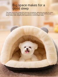 HKM-9710141 Cozy Round Ears Plush Slippers for Dogs - Soft Comfortable Mat in Gray and Green