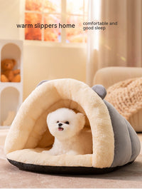 HKM-9710141 Cozy Round Ears Plush Slippers for Dogs - Soft Comfortable Mat in Gray and Green