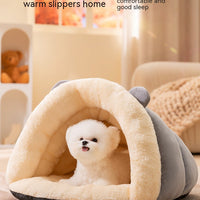HKM-9710141 Cozy Round Ears Plush Slippers for Dogs - Soft Comfortable Mat in Gray and Green