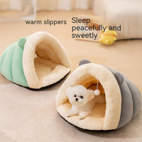 HKM-9710141 Cozy Round Ears Plush Slippers for Dogs - Soft Comfortable Mat in Gray and Green