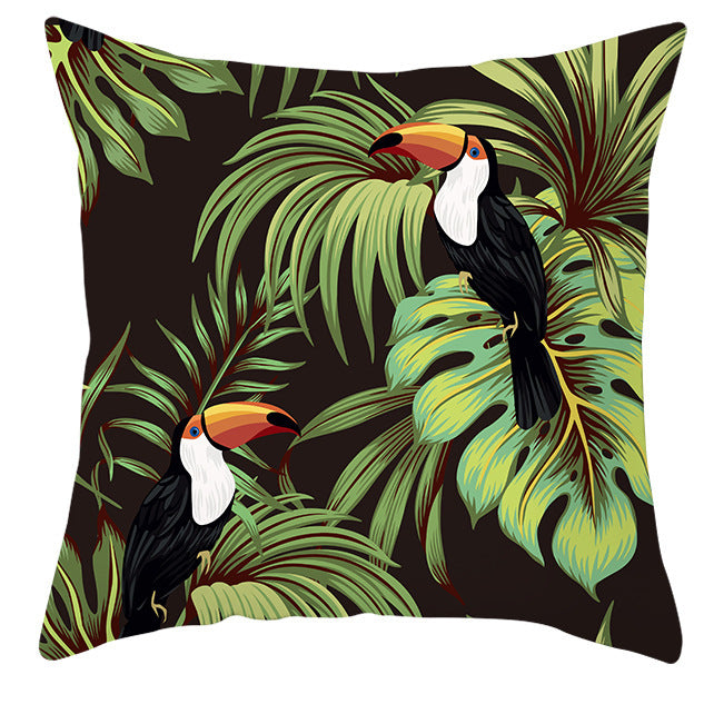 HKM-971027 Tropical Plant and Bird Print Peach Skin Pillowcase, 45x45cm, Polyester Cushion Cover