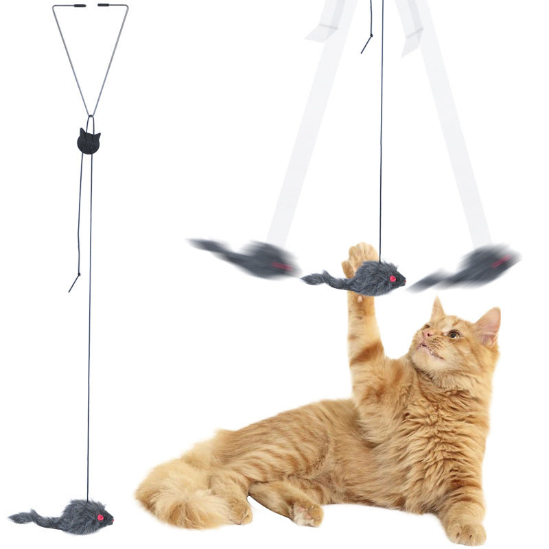 HKM-971091 Elastic Cord Adjustable Buckle Funny Cat Triangle Hook Hanging Door Toy